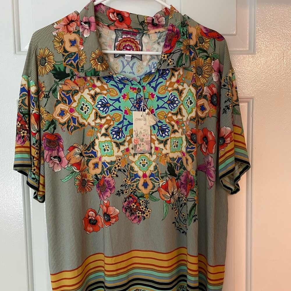 Johnny Was collar short sleeve shirt